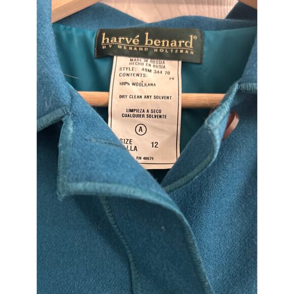 Harvé Benard 100% Wool Jacket Women’s Size 12 Teal Blue Button Front - Picture 3 of 4